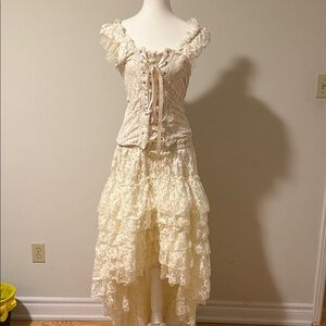 Cream Lace Ruffle Dress